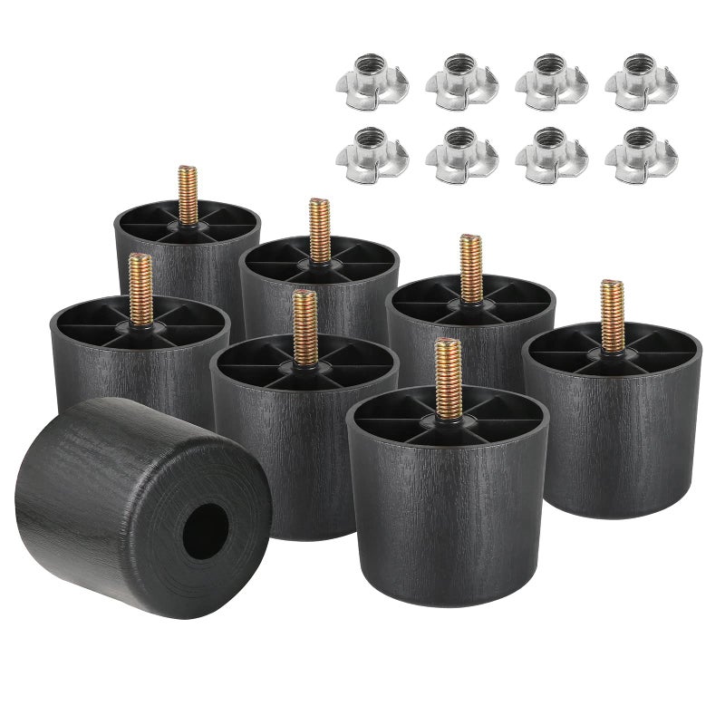 Masendelk 2 inch Plastic Furniture Legs, Round Tapered Table Legs Black Sofa Legs Replacement Legs with M8 Hanger Bolts for Couch Table Sofa, Pack of 8 - Image 1